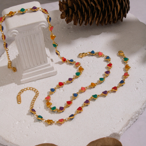 Ensembles De Bijoux Pour Femmes En Acier Inoxydable Étanche, En Forme De Cœur Et De Coquillage, Émail Rétro, Couleur Or h5 Image3