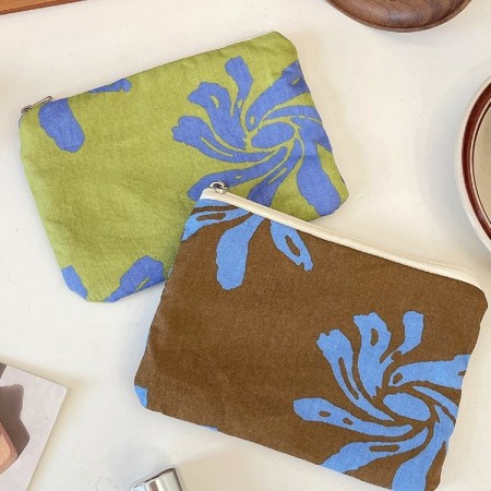 Trousse de maquillage rétro en tissu à fleurs pour femme