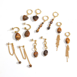 Boucles D'Oreilles Chics Pour Femmes, En Acier Inoxydable, Couleur Or, Avec Pompon En Pierre Naturelle Et Perles, Étanches. h5 Image3