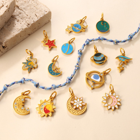 Pendentifs pour femmes Sun&Moon en acier inoxydable doré, étanches et anti-ternissement