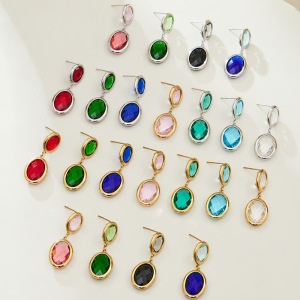 1 Paire De Boucles D'Oreilles Pendantes Glamour Rondes En Verre Et Acier Inoxydable Étanche, Couleur Or, Pour Femme. h5 Image3