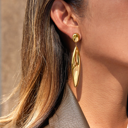Boucles d'oreilles pendantes ovales en acier inoxydable doré, étanches, pour femme (1 paire). 2