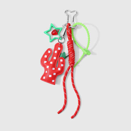 Porte-clés en cuir de cactus rouge pour femmes