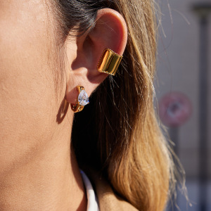 1 Paire De Manchettes D'Oreilles Minimalistes Pour Femmes, En Acier Inoxydable Uni, Étanches, Couleur Or h5 Image3