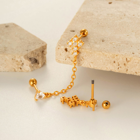 Boucles d'oreilles piercing pour femmes, couleur cuivre doré brillant, zircon, imperméables et anti-ternissement 2