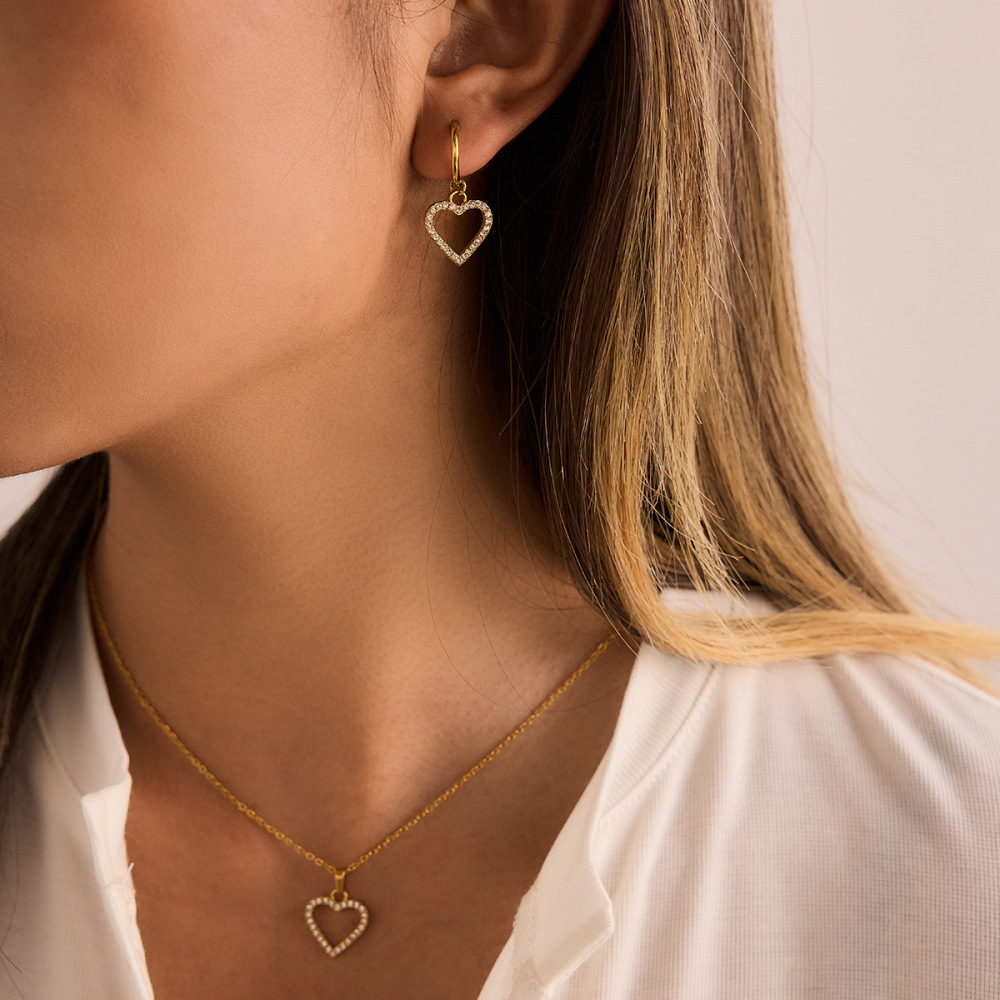 Ensembles De Bijoux Pour Femmes En Acier Inoxydable Ajouré En Forme De Cœur, Imperméables Et Anti-Ternissement, Couleur Or h5Image4