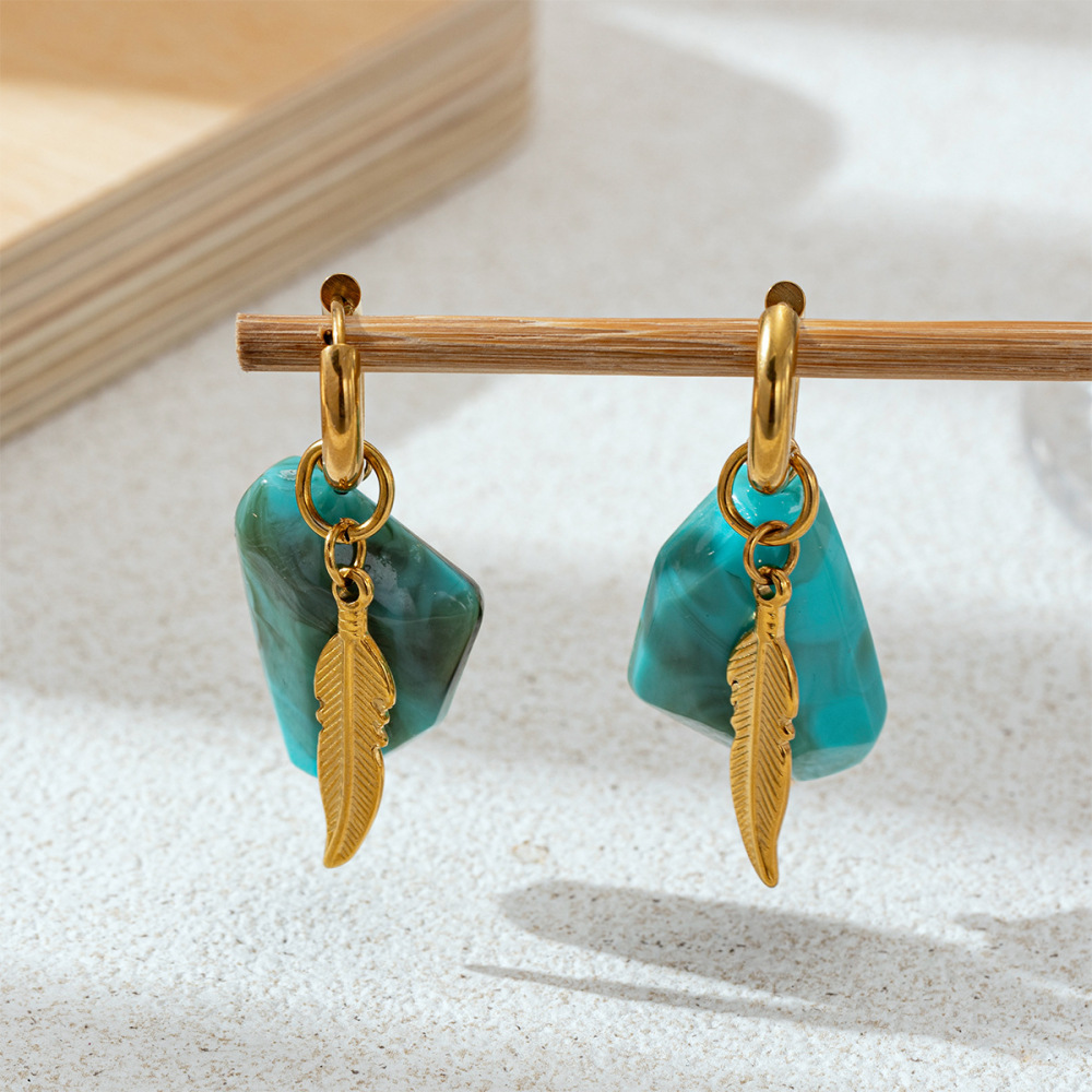 Boucles D'Oreilles Pendantes Pour Femme, Style Ethnique, En Acier Inoxydable Doré, Imperméables, Ornées De Perles En Forme D'Ailes (1 Paire). Image4