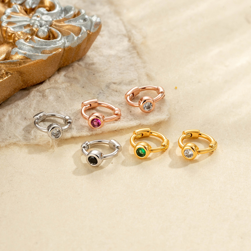 Boucles D'Oreilles Créoles Légères Pour Femmes, Couleur Cuivre Doré, Avec Zircon. Image4