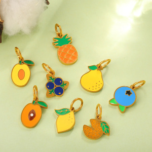 Pendentif Diy En Acier Inoxydable Doré, Émaillé, En Forme De Fruit Sucré (1 Pièce). h5 Image3