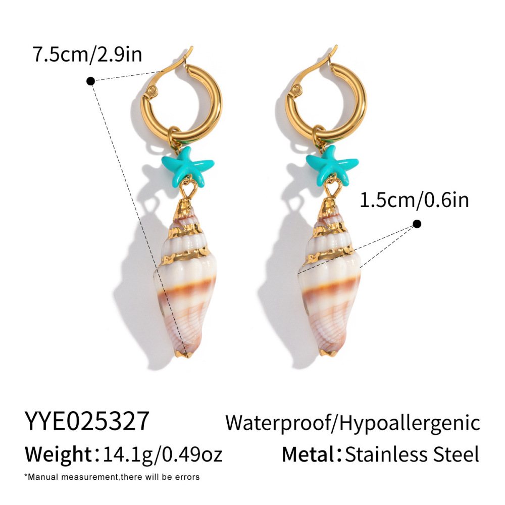 Boucles D'Oreilles Pendantes Pour Femme, Coquillage, Étoile De Mer, Acier Inoxydable, Imperméables, Perles 