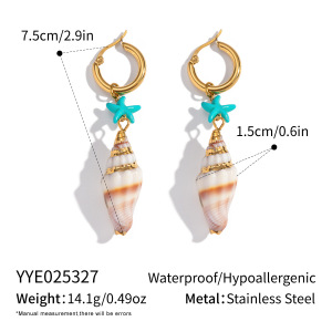 Boucles D'Oreilles Pendantes Pour Femme, Coquillage, Étoile De Mer, Acier Inoxydable, Imperméables, Perles h5 