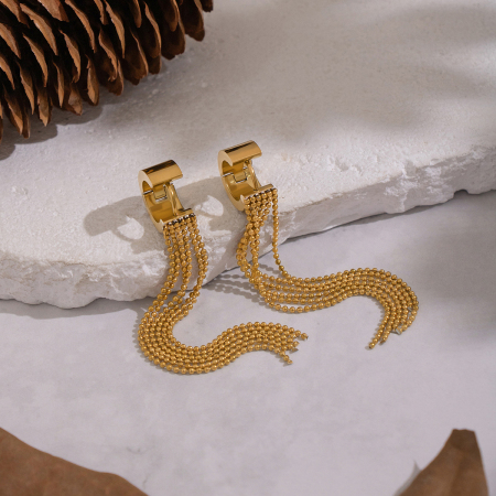 1 paire de boucles d'oreilles pendantes sexy à pompons en acier inoxydable étanche couleur or 2