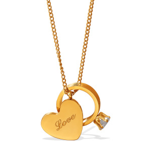 Collier Pendentif Femme En Forme De Cœur Avec Lettre D'Amour, En Acier Inoxydable Doré Et Zircon, Étanche Et Anti-Ternissement h5 Image5