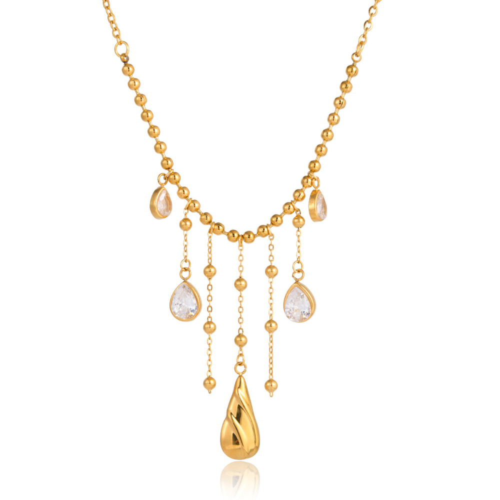 Colliers Pendentifs Glamour En Acier Inoxydable, Étanches, Couleur Or, Avec Pompon En Forme De Goutte Et Zircon. 