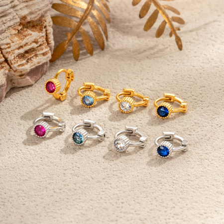 Boucles d'oreilles créoles rondes colorées en cuivre doré, imperméables et anti-ternissement, ornées de zircon.