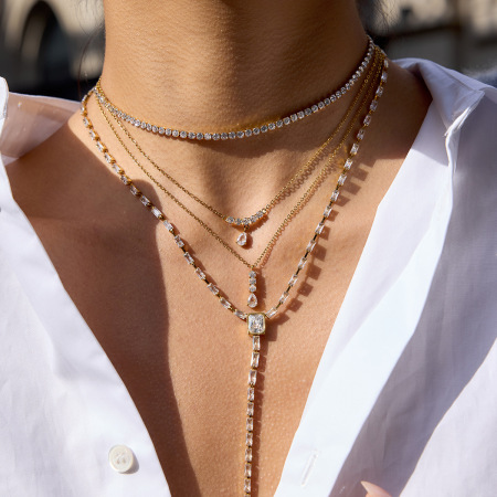 Collier Pendentif Femme En Acier Inoxydable, Couleur Or, Orné D'Un Zircon En Forme De Goutte Brillante (1 Pièce) 2