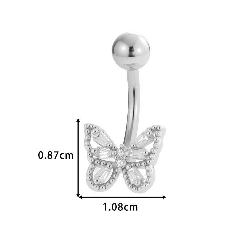 Piercing Nombril En Zircon Couleur Cuivre Doré Avec Croix Et Papillon En Forme De Fleur Brillante h5Image2