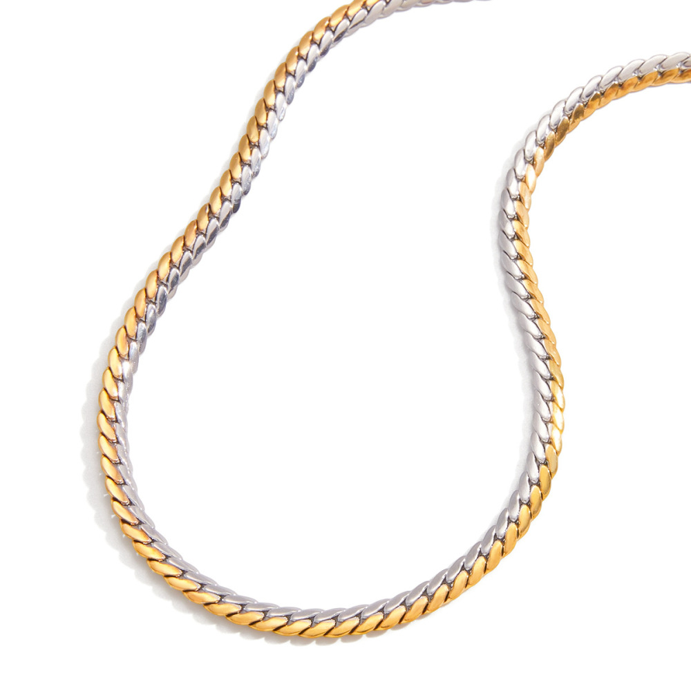 Collier Pendentif Femme Moderne En Acier Inoxydable Étanche, Couleurs Or Et Argent Mélangés (1 Pièce) 