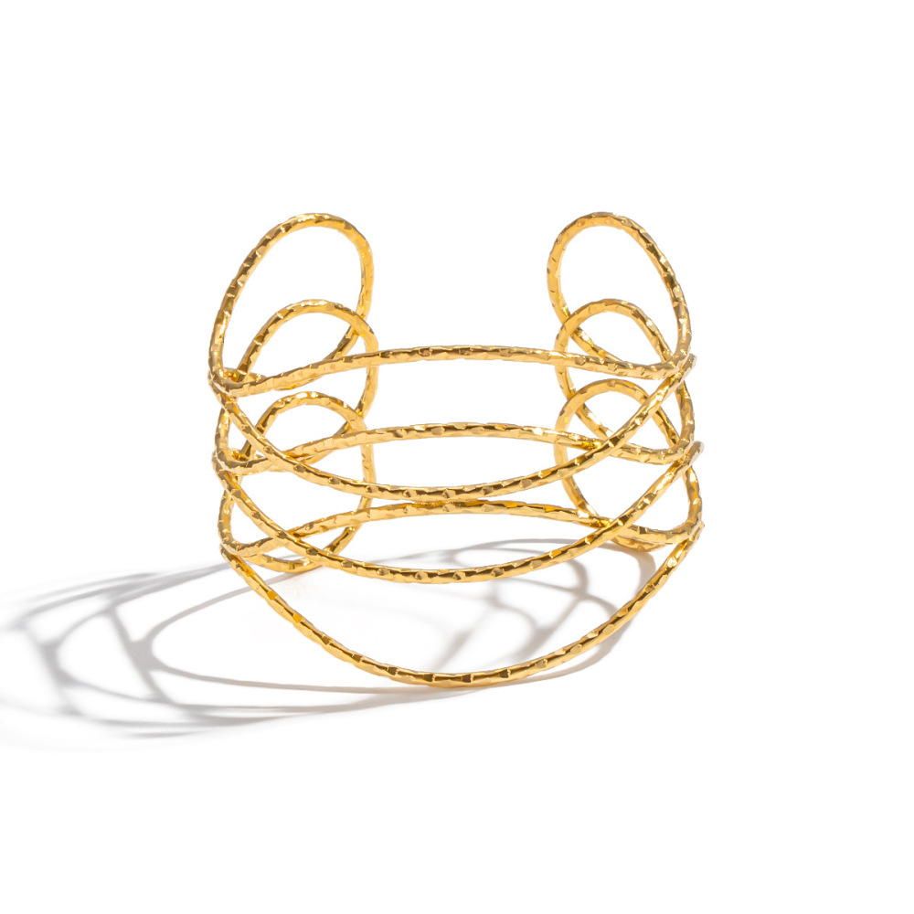 Bracelet Manchette Étanche En Acier Inoxydable Doré, Orné De Lignes Entrelacées (1 Pièce) Image5