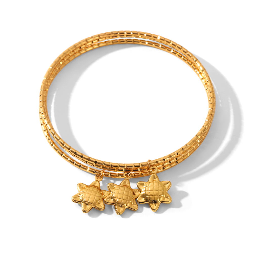 Bracelet Jonc Simple Pour Femme, Motif Tortue, Dauphin Et Étoile, En Acier Inoxydable, Couleur Or, À Porter Au Quotidien (1 Pièce) 