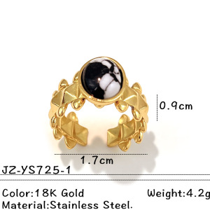 Bague En Acier Inoxydable Étanche Couleur Or Avec Pierre Naturelle (1 Pièce) h5 