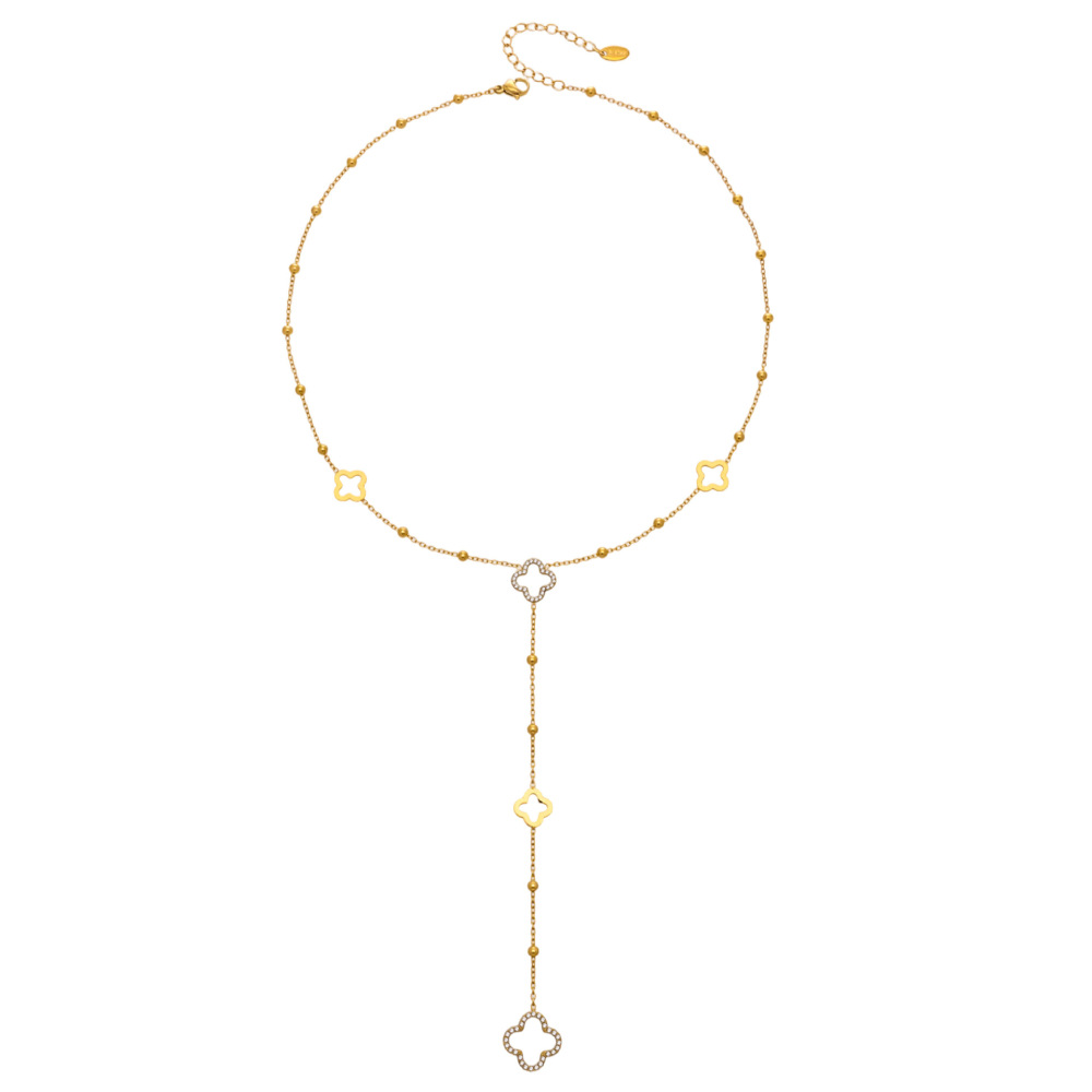 Colliers Pendentifs Pour Femmes En Acier Inoxydable, Imperméables, Anti-Ternissement Et Zircon Couleur Or, Ornés D'Un Délicat Trèfle Image5
