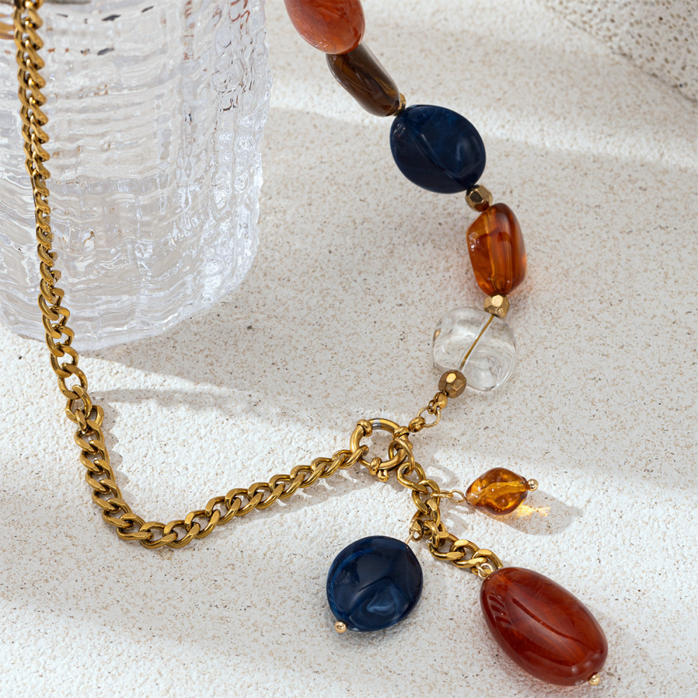 Collier De Perles Pour Femme, 1 Pièce, En Acier Inoxydable Translucide De Forme Irrégulière, Étanche, Couleur Or Image3