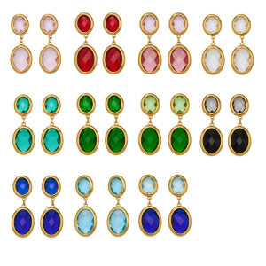 1 Paire De Boucles D'Oreilles Pendantes Glamour Rondes En Verre Et Acier Inoxydable Étanche, Couleur Or, Pour Femme. h5 Image5