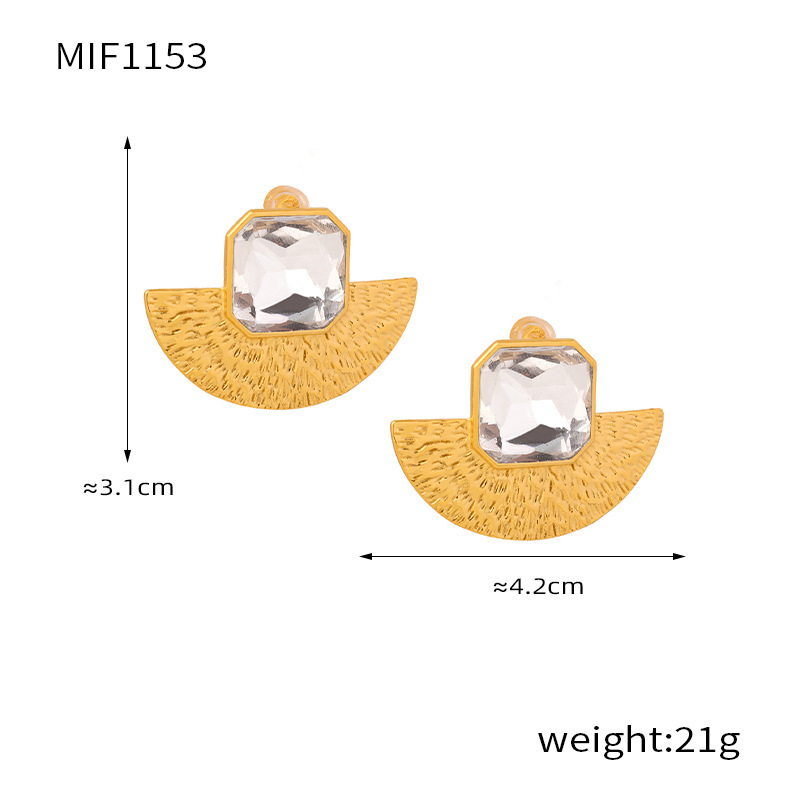 Boucles D'Oreilles Puces Pour Femme, Style Rétro Exagéré, Rectangulaires, En Verre, Acier Inoxydable, Étanches, Couleur Or (1 Pièce). Image2