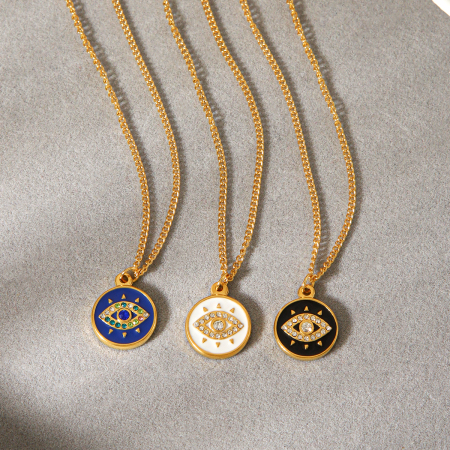 Collier pendentif simple et quotidien pour femme, en acier inoxydable étanche, couleur or, orné d'un zircon et représentant un œil de diable.