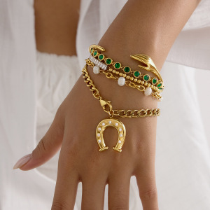 Ensembles De Bijoux Modernes Pour Femmes En Acier Inoxydable En Forme De Fer À Cheval, Étanches Et De Couleur Or h5 Image3