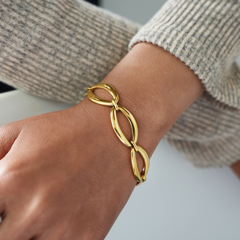 Ensemble De Bracelets Pour Femmes, 1 Pièce, Forme Irrégulière, Jointure, Acier Inoxydable, Étanche, Anti-Ternissement, Couleur Or Image5