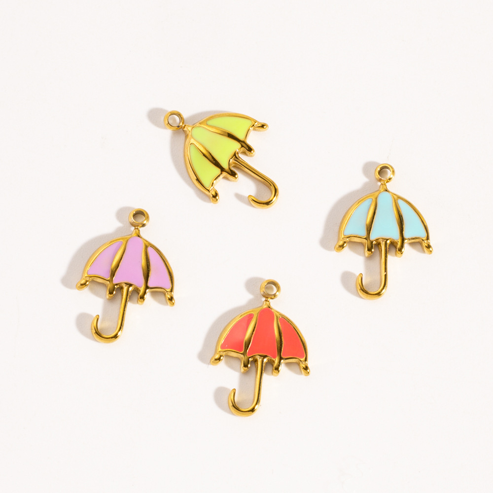 Pendentif Femme En Acier Inoxydable Polychrome, Imperméable Et Anti-Ternissement, Couleur Or, Avec Parapluie. Image2