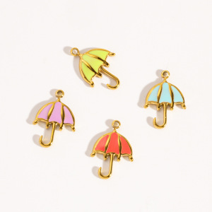 Pendentif Femme En Acier Inoxydable Polychrome, Imperméable Et Anti-Ternissement, Couleur Or, Avec Parapluie. h5 Image2