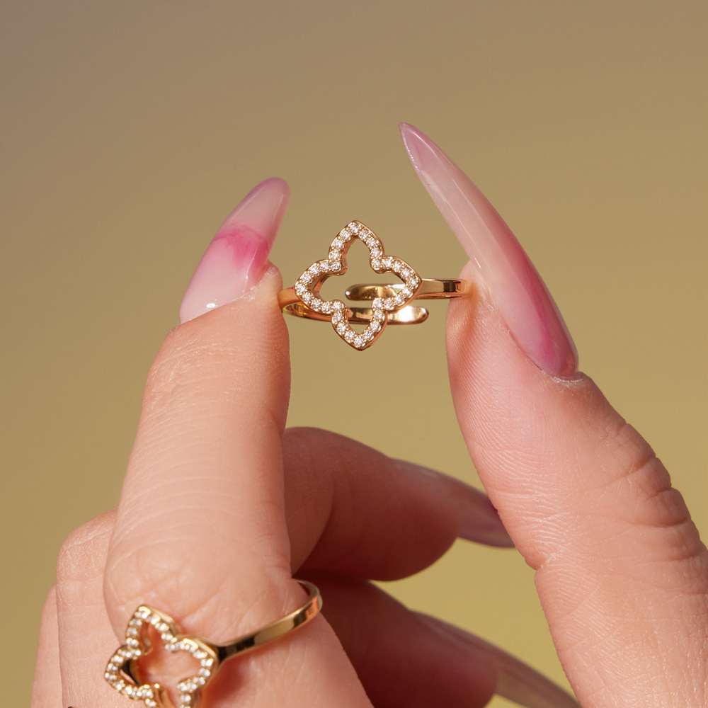 Ensembles De Bijoux Pour Femmes Shining Clover En Acier Inoxydable Étanche Couleur Or Et Zircon Image3
