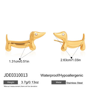 Boucles D'Oreilles Puces Fantaisie En Acier Inoxydable, Couleur Or, Motif Teckel. h5 Image2