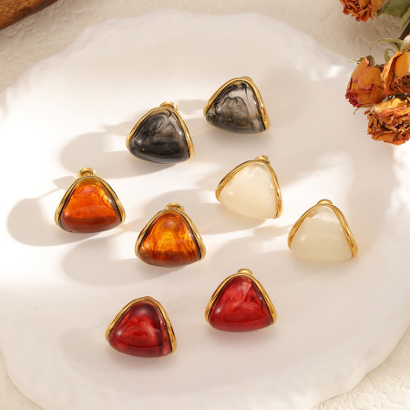 Boucles d'oreilles puces simples en acrylique triangulaire et acier inoxydable étanches pour femmes