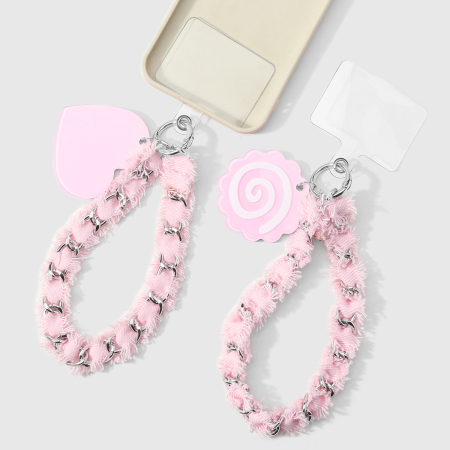 Chaîne de téléphone pour femme avec pendentif en forme de cœur, d'étoile et de fleur rose, en acrylique et miroir. 2