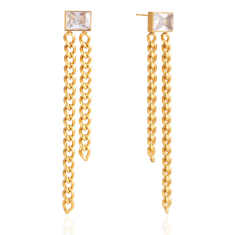 Boucles D'Oreilles Pendantes Pour Femme, Luxueuses, En Acier Inoxydable Doré, Imperméables Et Anti-Ternissement, Ornées De Pompons En Zircon. 