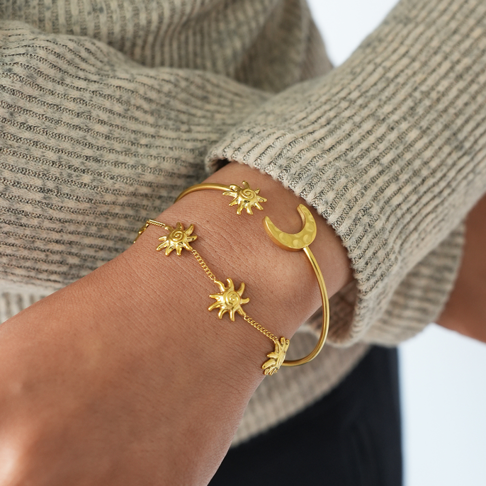 Ensemble De 1 Bracelet Quotidien Pour Femme En Acier Inoxydable, Imperméable Et Anti-Ternissement, Couleur Or Image4