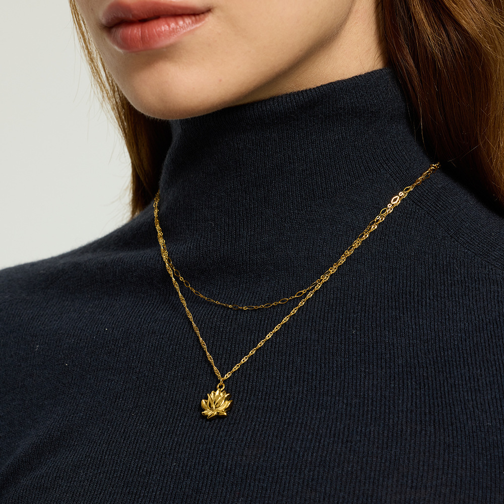 Collier Pendentif Femme Daily Chain Plant En Acier Inoxydable Étanche Couleur Or (1 Pièce) Image2