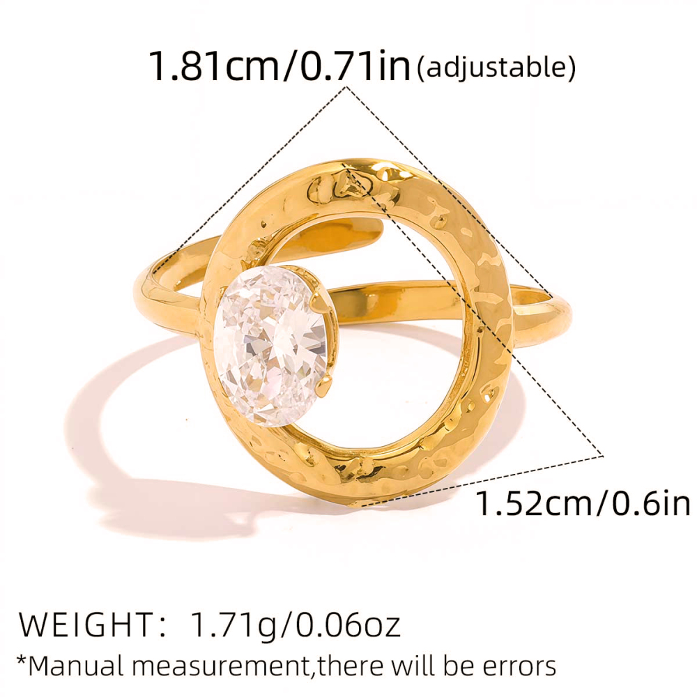 Bague De Luxe Haut De Gamme, Étanche Et Anti-Ternissement, En Acier Inoxydable Doré Avec Zircon. Image2