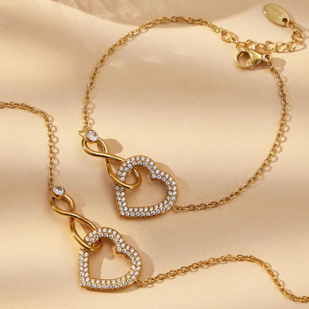 Colliers Pendentifs Pour Femmes En Acier Inoxydable Doré, Imperméables, Anti-Ternissement Et Ornés De Zircon, Représentant Un Cœur Romantique Et L'Infini Image3