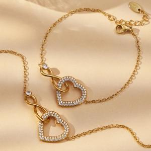 Colliers Pendentifs Pour Femmes En Acier Inoxydable Doré, Imperméables, Anti-Ternissement Et Ornés De Zircon, Représentant Un Cœur Romantique Et L'Infini h5 Image3