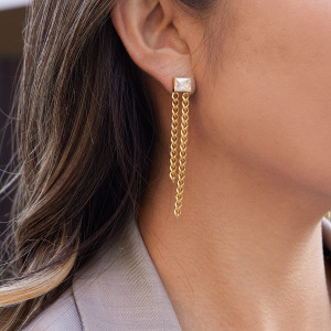 Boucles D'Oreilles Pendantes Pour Femme, Luxueuses, En Acier Inoxydable Doré, Imperméables Et Anti-Ternissement, Ornées De Pompons En Zircon. h5 Image5