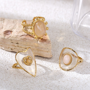 Bague Pour Femme En Acier Inoxydable Étanche Et Ornée D'Une Magnifique Pierre Précieuse En Quartz Rose (1 Pièce). h5 Image2