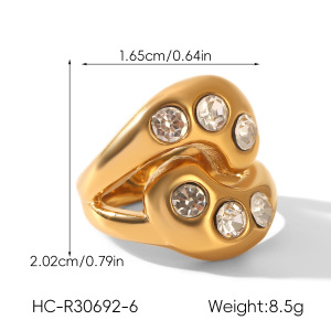 Bague Imposante En Acier Inoxydable Étanche Couleur Or, Forme Goutte, Zircon. h5 Image2