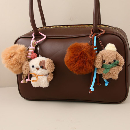 Porte-clés pour sac femme, collection romantique, motif chien mignon et duveteux (1 pièce)