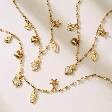 Collier pendentif femme en acier inoxydable imperméable avec nœud papillon et zircon, orné d'un cœur romantique (1 pièce) 2