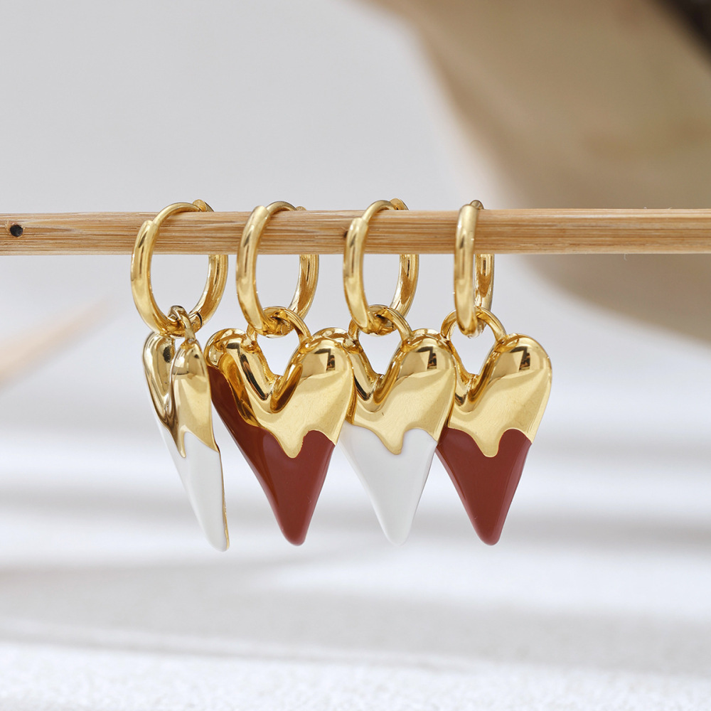Boucles D'Oreilles Pendantes Pour Femme, En Acier Inoxydable Doré, En Forme De Cœur Délicat (1 Paire). Image2